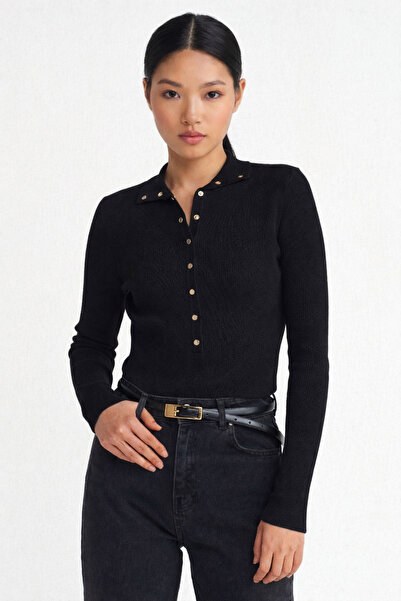 swc knitwear Pulover de damă din amestec de lână cu detaliu cu snap