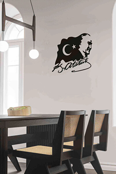 RetroLazer Lazer Kesim Dekoratif Tablo Ahşap Duvar Süsü Atatürk Silüet Bayrak...