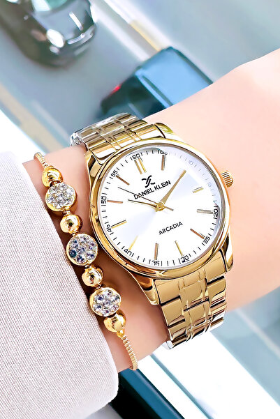 Daniel Klein Original Women's Wristwatch, Cut Glass Waterproof Gold Color Steel Band - Bracelet Gift Dkby2050C3
