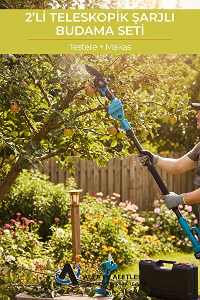 BN5 2 li Teleskopik Şarjlı Budama Seti Testere+ Makas