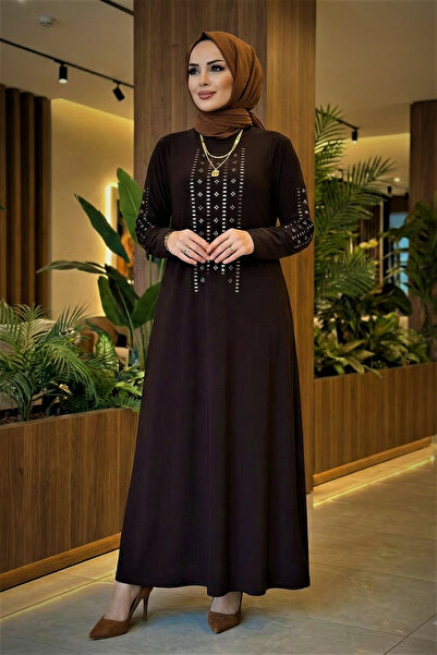 modamira Kadın Sandy Kahverengi Önü Ve Kolları Dms Taş Detaylı Büyük Beden Bo...