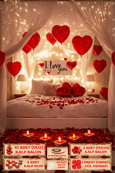 SkyPop 10'lu Kırmızı Kalp Düz Balon Seti, Sevgili, Özel Gün, Romantik, Evlili...