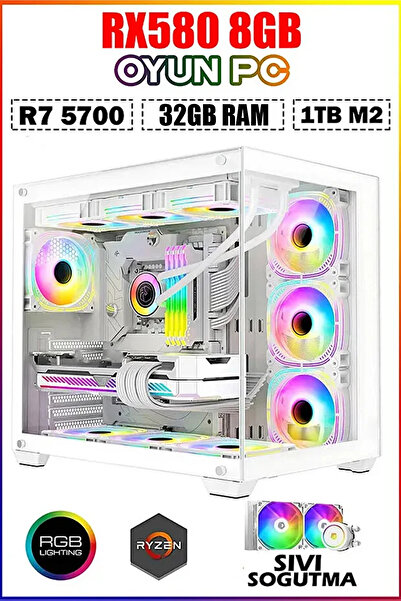 Dmc N303 (PUBG,GTA 5) Window 11 Ryzen 7 5700 32GB RAM 1TB M.2,RX580,sıvı Soğutmalı Oyuncu Bilgisayarı