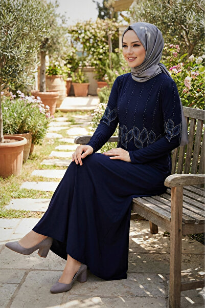 modamira Kadın Lacivert Sandy Özel Davet Abiye Büyük Beden Boydan Önü Ve Koll...