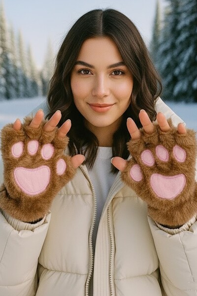 CAŞ DEKORASYON Kahverengi Pati Figürlü Peluş Eldiven