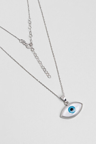 So CHIC... Göz Tılsımı 18 Ayar Beyaz Altın Kaplama 44 Cm Gümüş Kolye