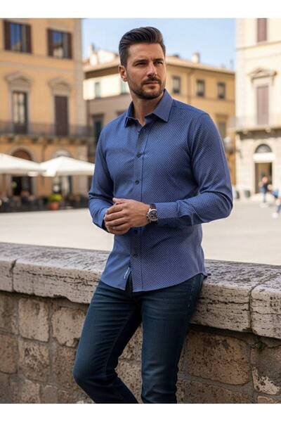 YusGos Μακρυμάνικο ανδρικό πουκάμισο με τραγανό σχέδιο κουκκίδων, βαμβακερό, ...