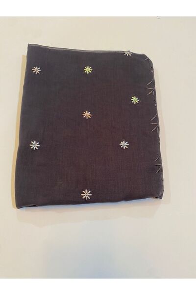 Veil Designer طرحة رمادي بتطريز ملون كامل الطرحه بوال بقماش ياباني المقاس : 6...