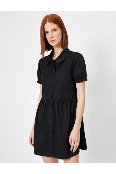 Koton Mini rochie cu mânecă scurtă, cu guler cămașă, cu detaliu de nasturi