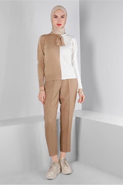 Alvina COLLAR TIE TWO COLOR KNITWEAR SWEATER 43187