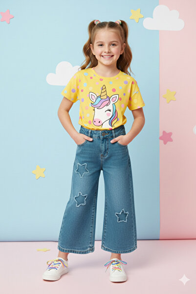 Fulla Moda بنطلون بناتي من نوع بالازو مطرز بنجوم