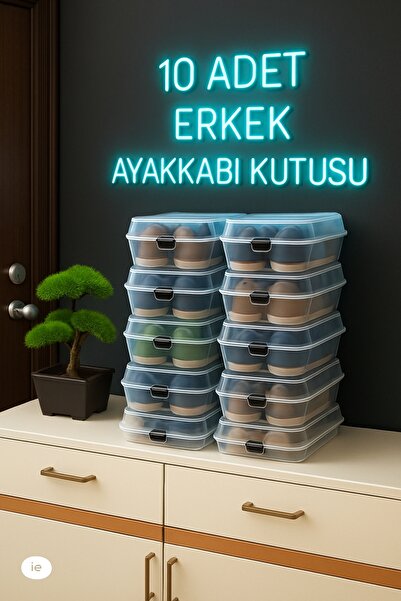 wilseder Erkek Şeffaf Ayakkabı Kutusu 10 adet, Ayakkabı Saklama Kutusu, Ayakk...