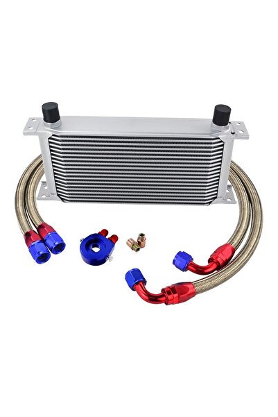 Choice SILVER 19ROWS 6721BR Universal 19 Rows Oil Cooler Kit +Oil Filter Sandwich + Stainless Steel Braided