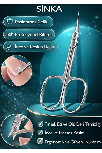 SİNKA Tırnak Eti Makası İnce Uç Manikür Makası Paslanmaz Çelik Profesyonel Bi...