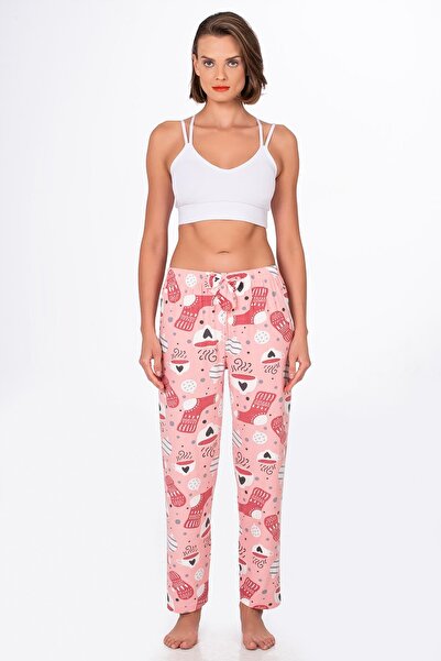 Kompedan Kadın Süet Kahve Desenli Pijama Tek Alt