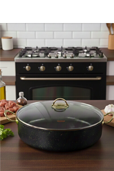 Evren 40 Cm Gold Stone Maksi Basık Tencere, Non-stick Pilav Karnıyarık Tencer...
