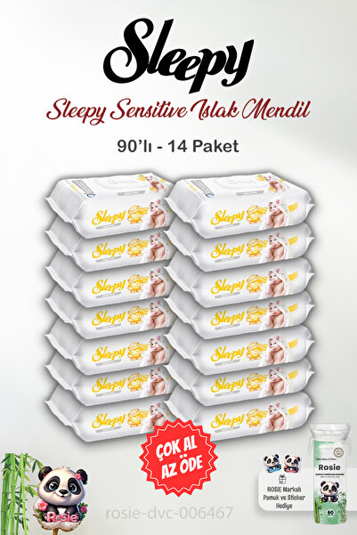 Sleepy 14 AL 12 ÖDE Sensitive 90' lı Islak Havlu, ROSIE Hediyeli