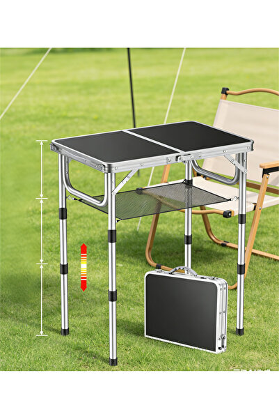 Yoawllty 3-Height Adjustable Folding Camping Table with Storage Mesh, Lightwe...