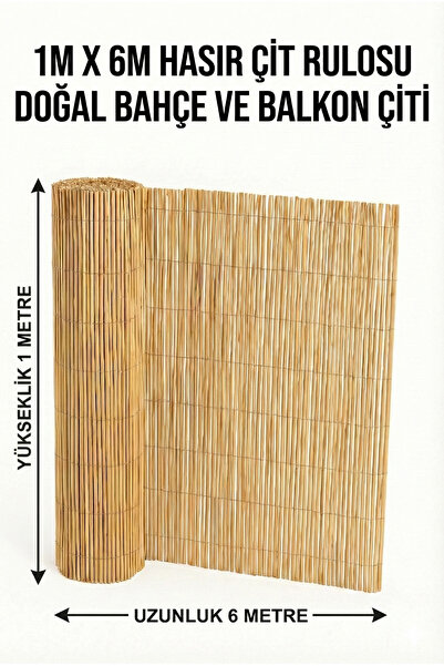My Family Hasır Çit 1x6 Metre Doğal Bambu Kamış Hasır Çit - Bahçe Balkon Gölg...