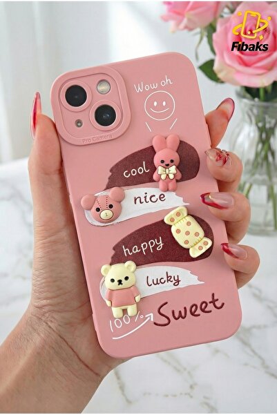 Fibaks İphone 15 Uyumlu Kılıf Tasarımlı Desenli Kamera Korumalı Tavşan Pembe ...