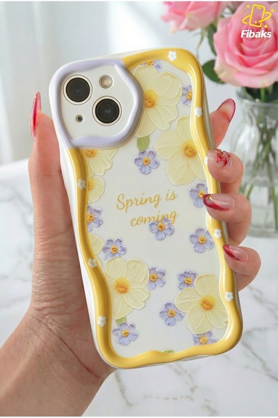 Fibaks iPhone 15 Kılıf Tasarımlı Desenli Kamera Korumalı Papatya Çiçek Renkli...