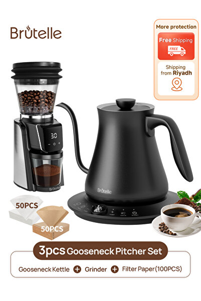 Brutelle مجموعة ماكينة تحضير القهوة الكهربائية ذات الرقبة الإوزية V02 مع مرشح...
