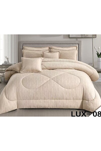 Roshen طقم مفرش 6 قطع نفرين شتوي حشوة مخمل ناعم مع فرو سادة ذو وجهين خامة مخمل لحاف مقاس 250*230