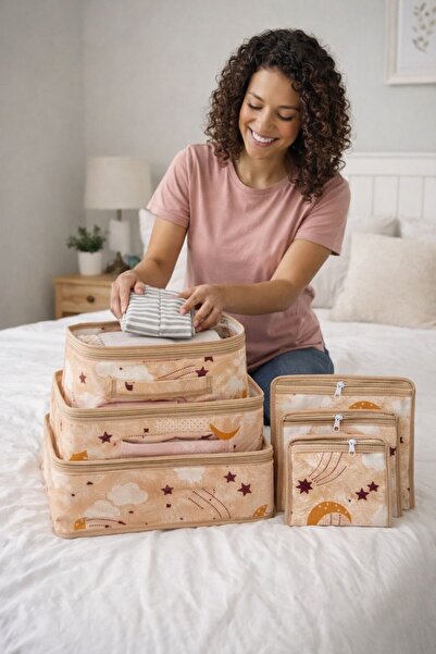 MorPort 6'lı Set Desenli Fileli Bavul Valiz Içi Düzenleyici Çok Amaçlı Organi...