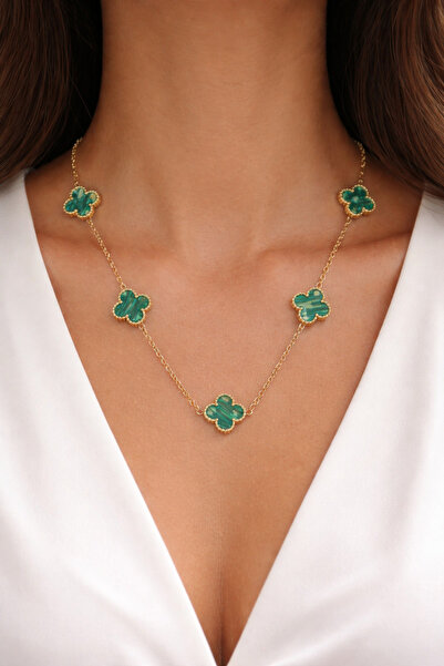 charmove ile kendinizi şımartın Gold Renk Yonca Desenli Çelik Kolye