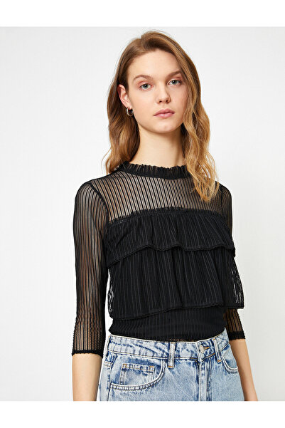 Koton Γυναικεία Μπλούζα με Μαύρο Βολάν 0YAK13127EK