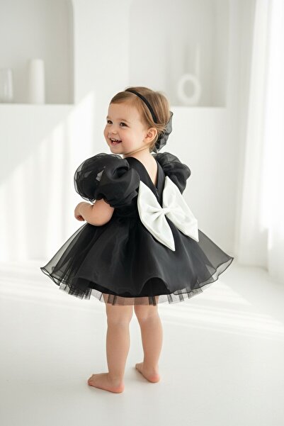 Hobidik Baby Kız Bebek Çocuk Kurdele Detay Siyah Organze Elbise | Şık ve Zari...