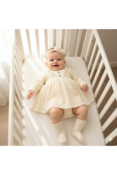 Miniday Baby Kız Bebek Mevlütlük Elbise Bandanalı Dantelli