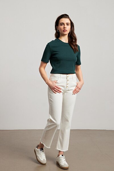 YOUR NAME Blugi de damă, albi, cu talie înaltă