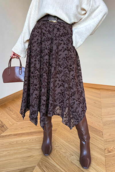 ÇEÇİM Γυναικεία ασύμμετρη φούστα σιφόν με λουλουδάτο σχέδιο NSA-58006