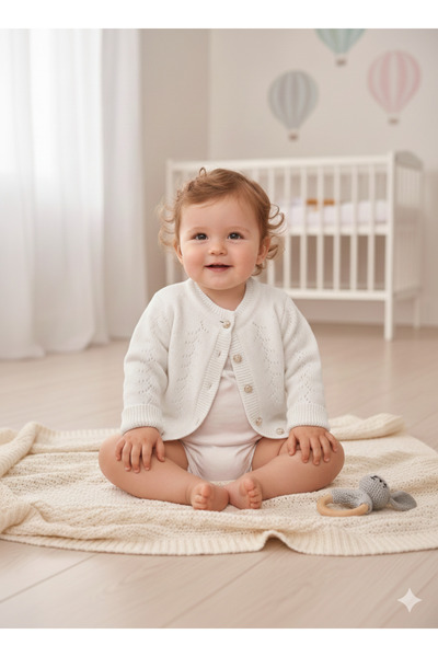 Butik Kız Bebek Ince Triko Hırka (beyaz Renkli )