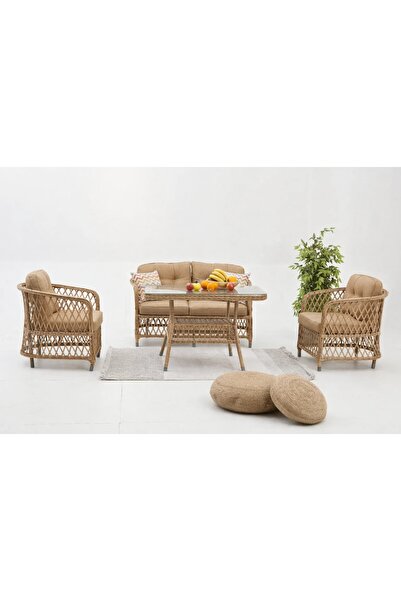 Divona Home Palm Alüminyum Rattan Bahçe Balkon Oturma Grubu (2 1 1 Masa ) MİN...