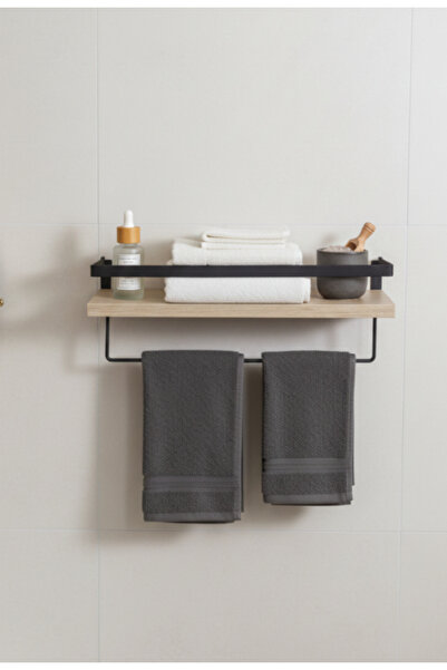 Mudesa Banyo Rafı Ahşap Metal Banyo Havluluk  Raflı Duvara Monte Sabunluk