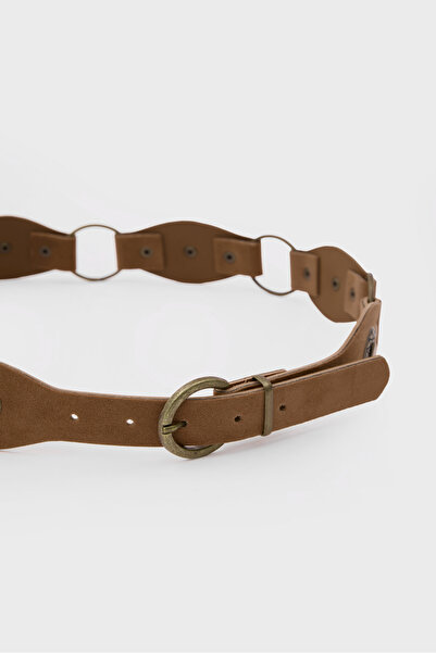 Shule Bags Zımbalı Süet Kovboy Kemer Taba