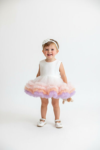 Hobidik Rochie de petrecere pentru fetiță Tutu de culoare albă