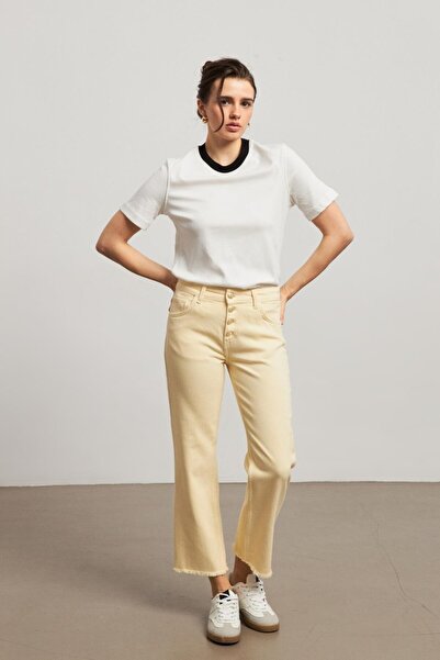 YOUR NAME Blugi de damă, drepti, galbeni, cu talie înaltă