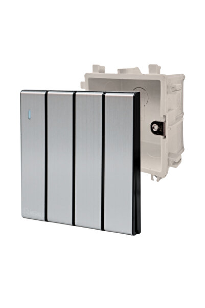 MERALLİ INOX 4'lü anahtar, hakiki fırçalanmış paslanmaz çelik, çerçevesiz 86×...