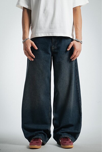 GRJ denim بنطال جينز فضفاض كبير الحجم للرجال باللون الأزرق