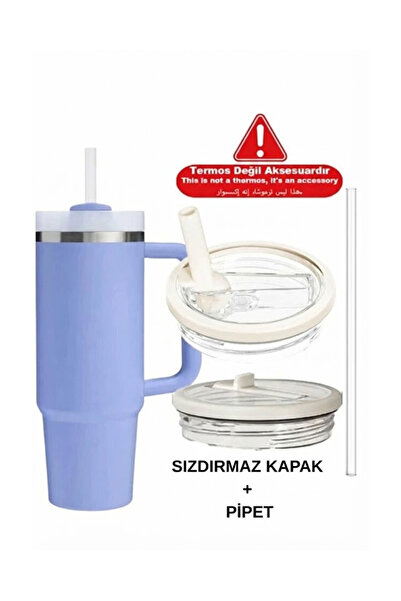 Stanley Quencher 40 Oz Uyumlu Pipetli Termos Sızdırmaz Kapak Seti Krem – Pipet Hediyeli