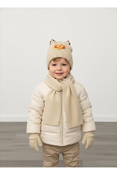 eradkids Organik Pamuk Kışlık Ponponlu Bere Atkı Eldiven 3’lü Set – Erkek Beb...