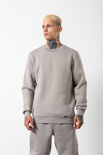 Machinist Erkek Regular Bisiklet Yaka Basic Sweatshirt Açık Gri