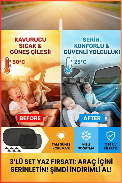 figiza Oto Araba Yan ve Arka Cam İçin Güneşlik Perde Seti 3'lü