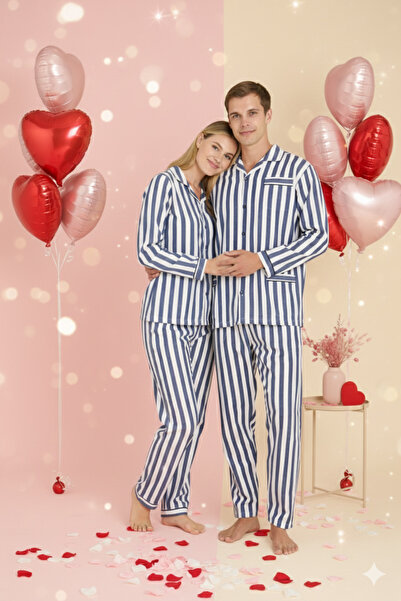 KLY День закоханих Valentine's Day Концепт Жінка Чоловік 2-компонентний піжамний комплект з лінійним візерунком Спеціально для пар