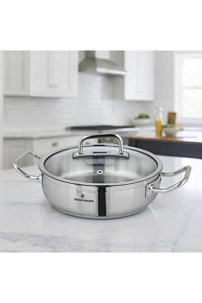 Sofram Turkish Atlas Steel Low Cooking Pot with Glass Lid, 28cm
