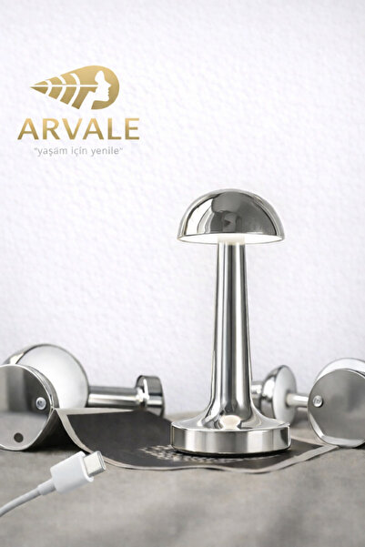 ARVALE Dokunmatik Kontrol Mantar Masa Lambası USB Type-C Şarjlı – Led Işık, 3...