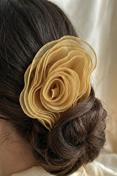 Modex Organized Tulle Yellow Rose Automatic Buckle (Size: 15 cm)